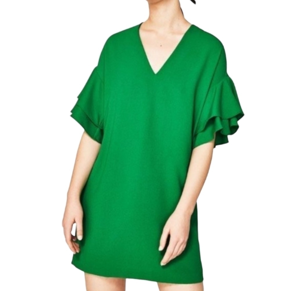 Zara‎ Green Flutter Sleeve Mini Dress Size Medium